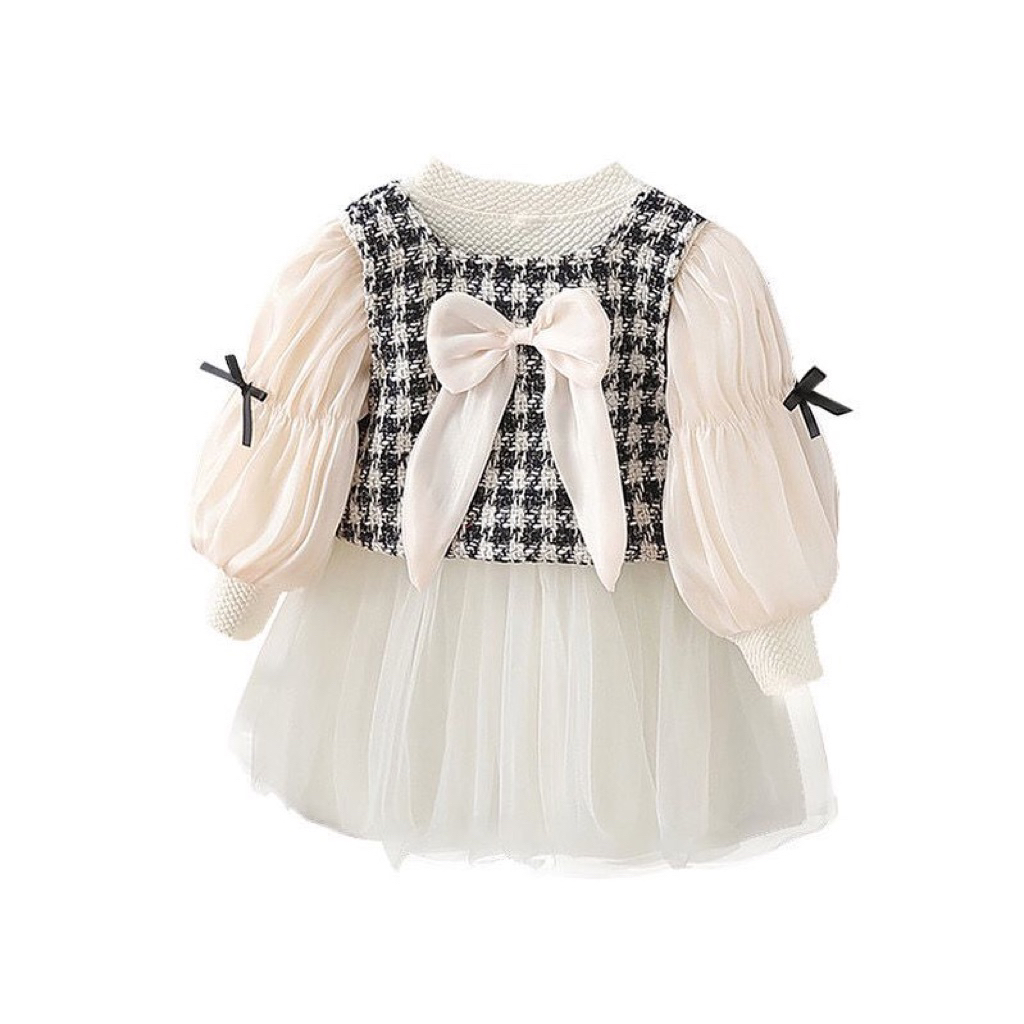 Dress bayi kembang putih hitam terusan anak 2 3 tahun dress lengan panjang kembang gaun pesta anak i