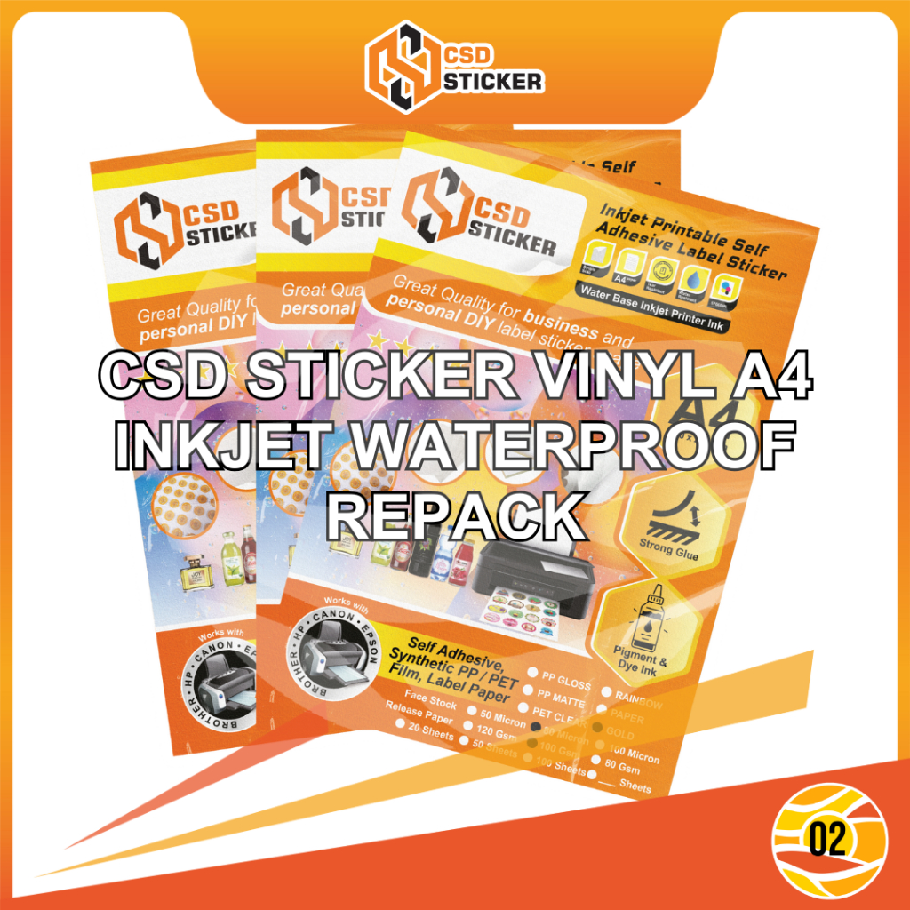 

CSD Sticker Vinyl Inkjet Hologram Gold A4 Stiker Label Rainbow Waterproof - Repack 20