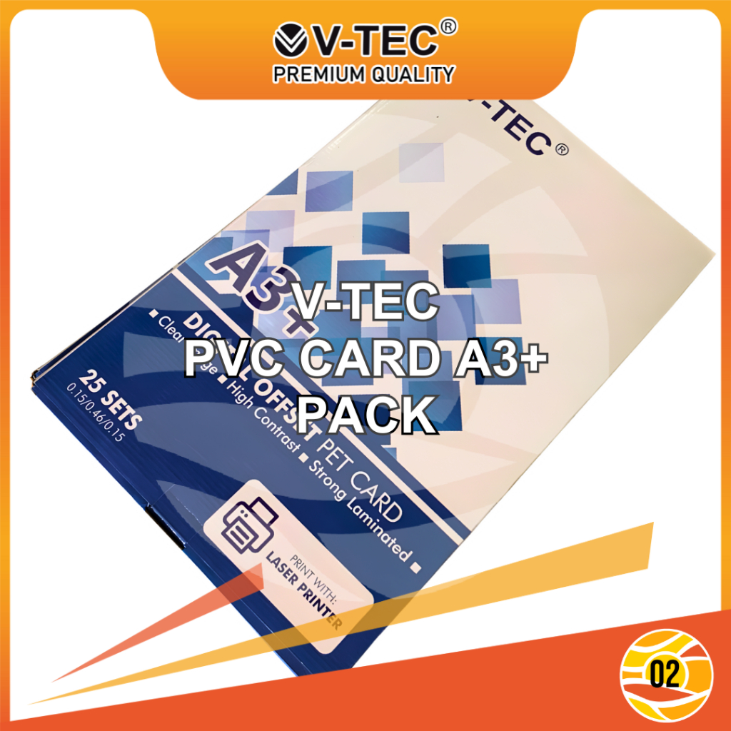 

VTEC PVC ID Card PET Instant Laser A3+ Digital Print ID Card 3 Layers 0.76mm - Pack 25 Set
