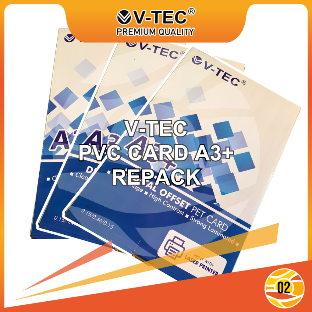 

VTEC PVC ID Card PET Instant Laser A3+ Digital Print ID Card 3 Layers 0.76mm - Repack 5 Set