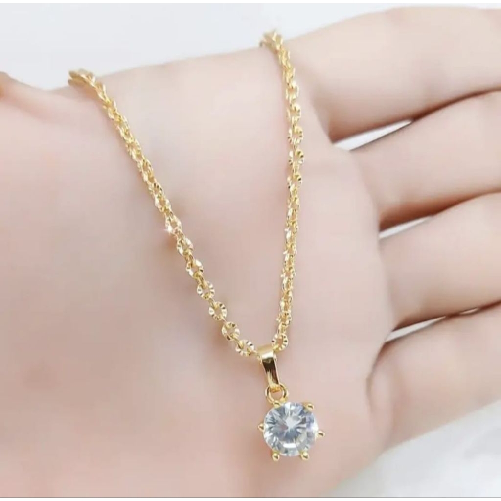 Kalung wanita rantai nori & liontin permata gold panjang 45cm