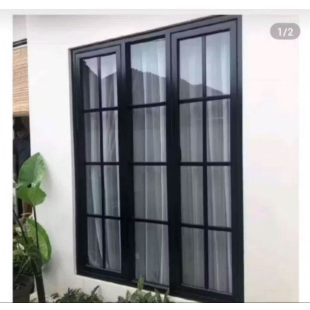 kusen jendela ornamen Aluminium di tengah kaca mati kanan kiri daun jendela buka t170 L 150 lengkap 