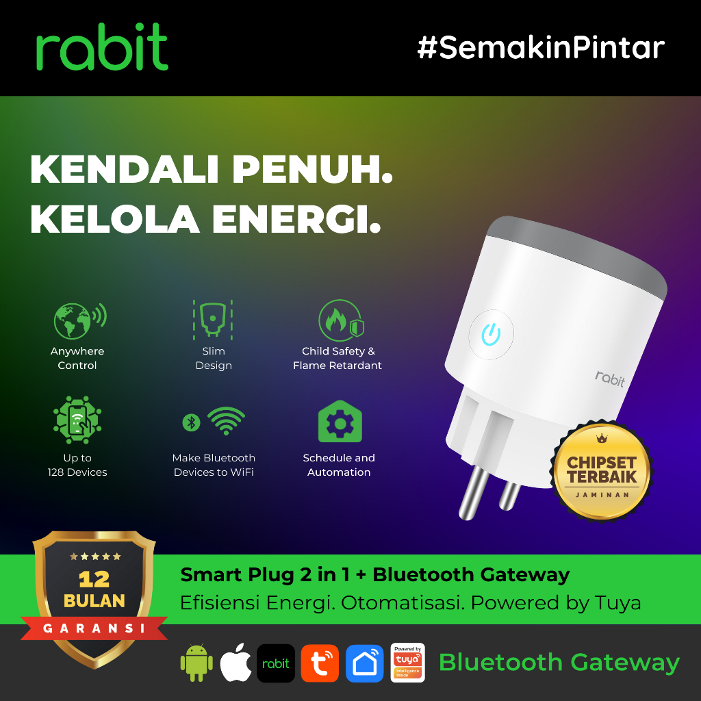 RABIT Smart Plug WIFI 16A 2in1 BLUETOOTH Mesh Gateway Colokan Stop Kontak Pintar Wireless
