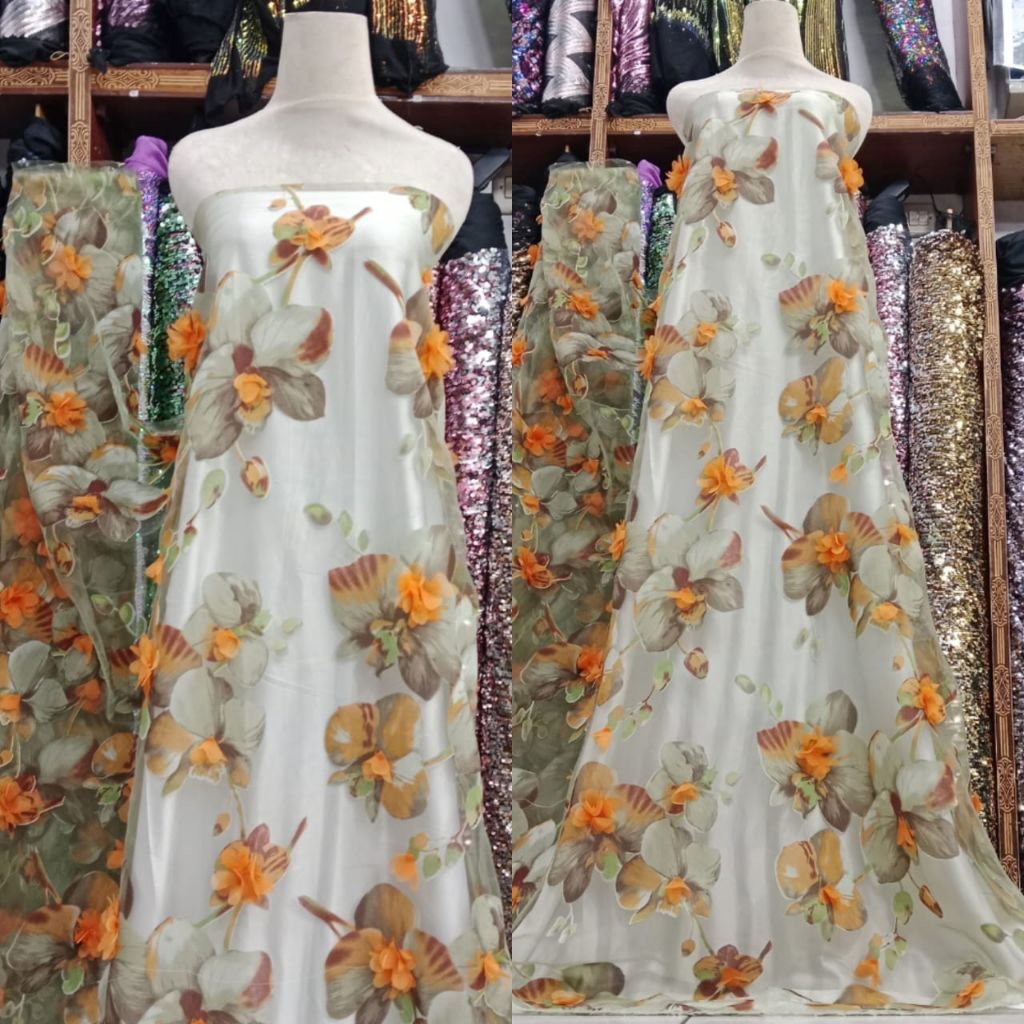 Kain organza tridy bunga 3D Korea kain organza tridy super premium