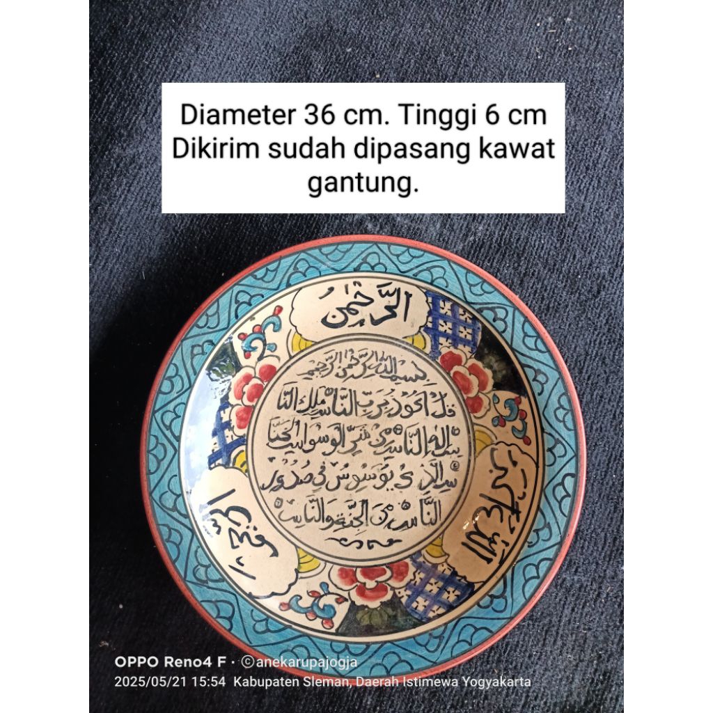 Piring keramik lukis ayat suci kaligrafi untuk dekorasi hiasan dinding