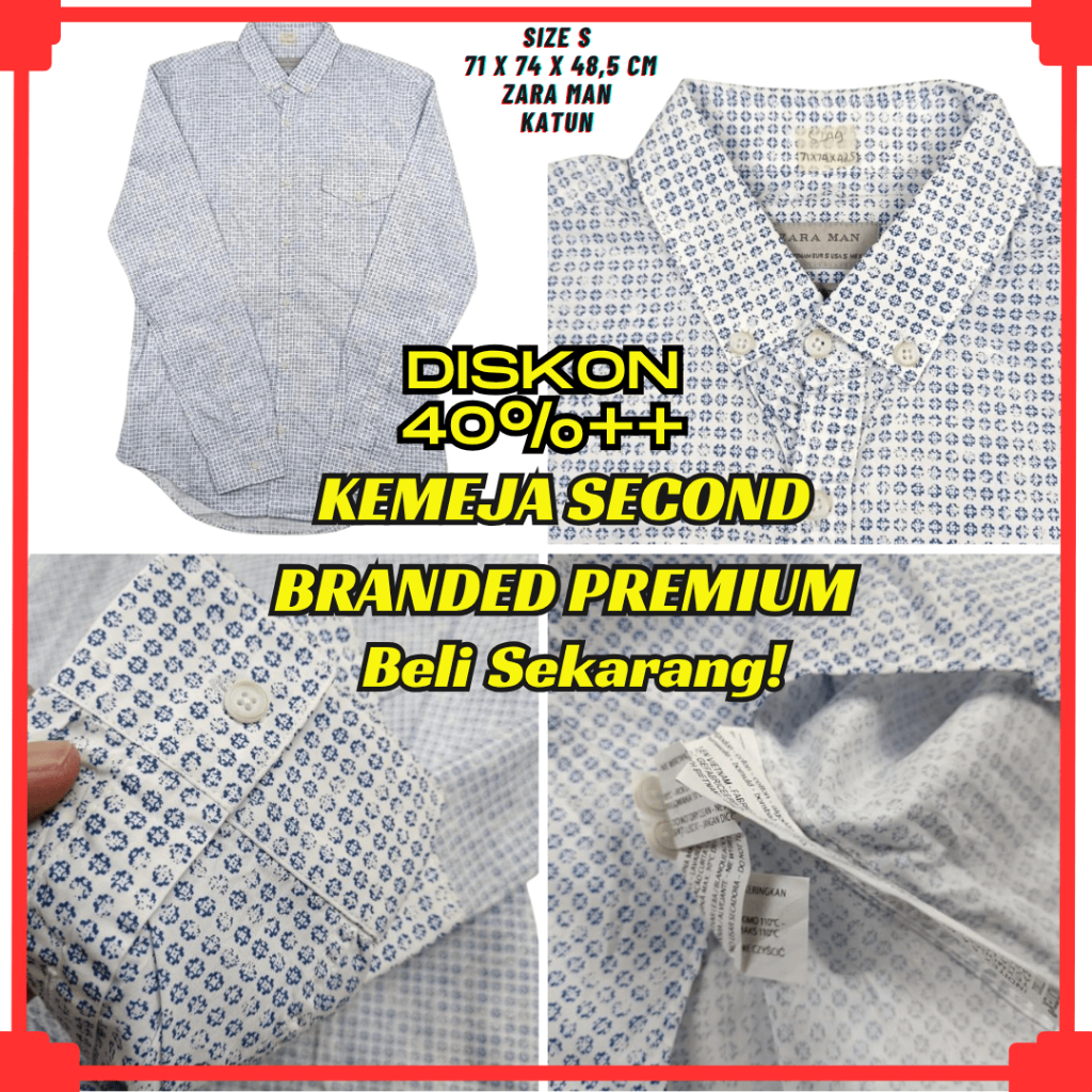 ZARA MAN S249 Size S Kemeja Lengan Panjang Kemeja Casual Kemeja Second Kemeja Second Branded Kemeja 
