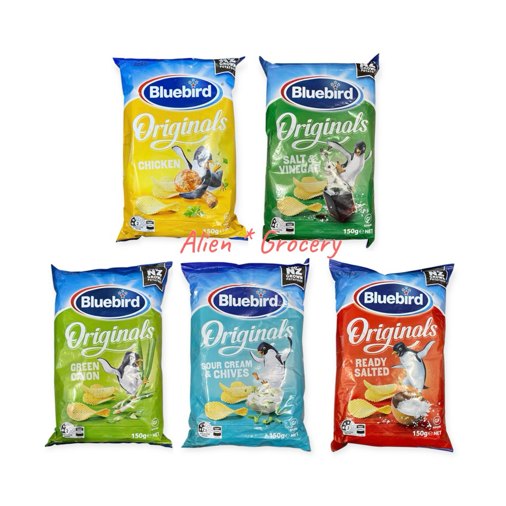 

PROMO!!!! BLUE BIRD Originals Chicken Chips Ready Salted Salt Vinegar Sour Cream Green Onion 150gr