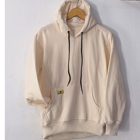 Ribellzin Hoodie Polos Pullover Bahan Fleece Warna Cream