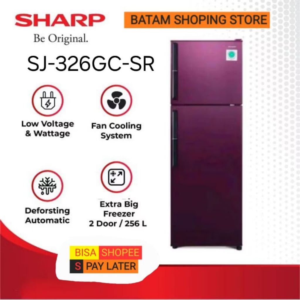 Kulkas Sharp 2 Pintu SJ-326GC-SR 256 Liter Low Wattage & Voltage Garansi Resmi [ Batam ]