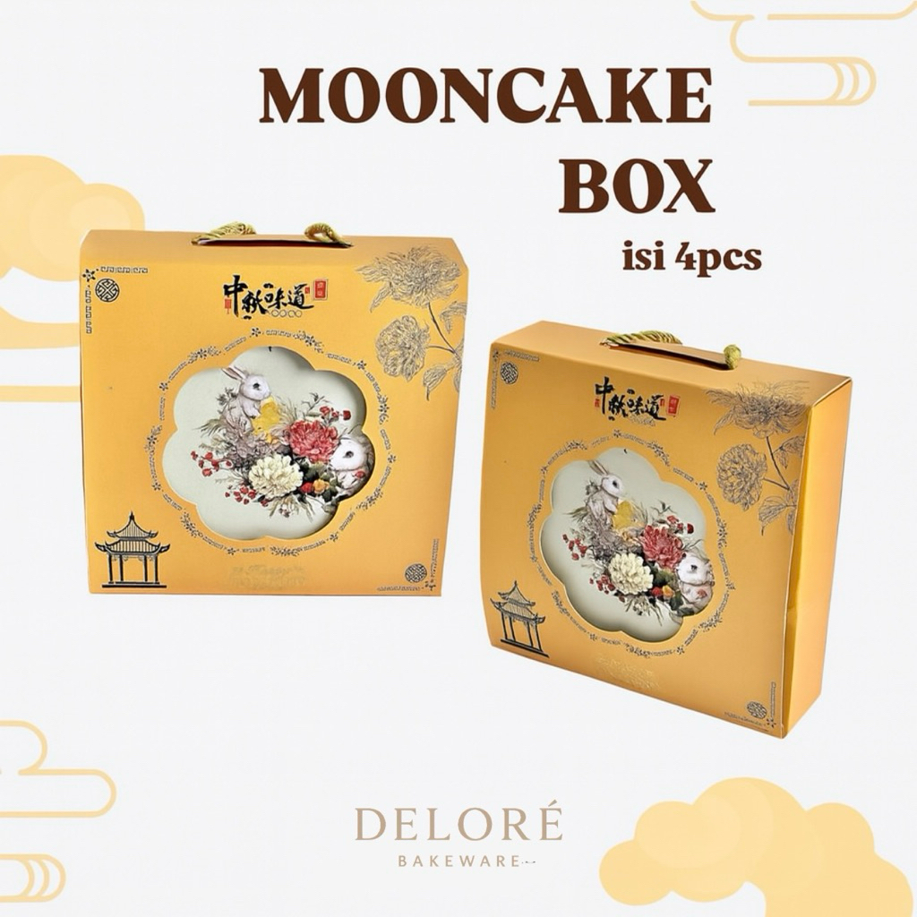 

DELORÉ Kotak Mooncake isi 4pcs FREE Hang Tag / Tas Jinjing Kue Bulan / Mika Box Mooncake Case Mid Autumn Festival / Box Jinjing Kue Bulan Kelinci