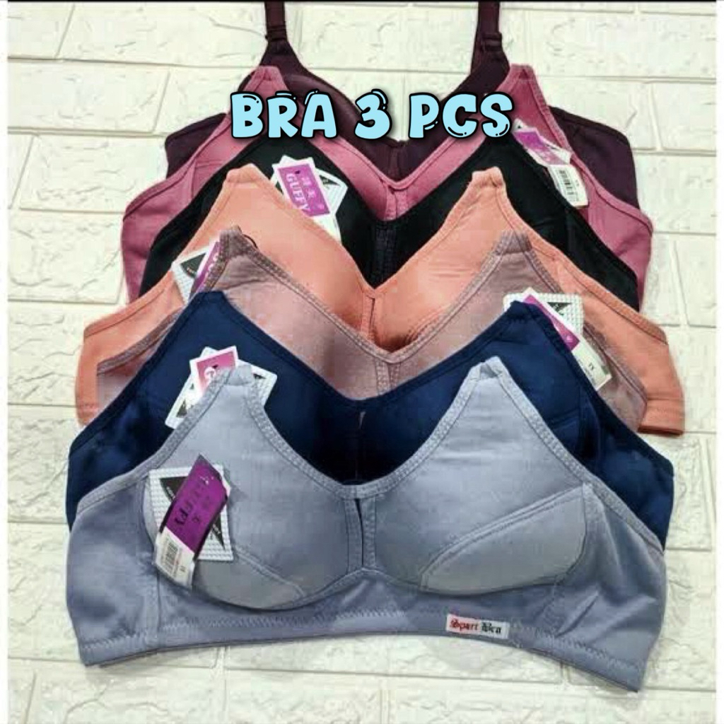 Bh bra sport 3pcs tanpa busa tanpa kawat Bh bra wanita