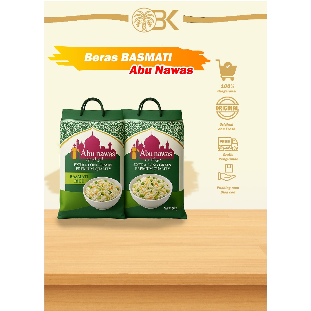 

Beras Basmati Abu Nawas 5KG – Premium Quality Extra Long Grain, Asli & Aromatik