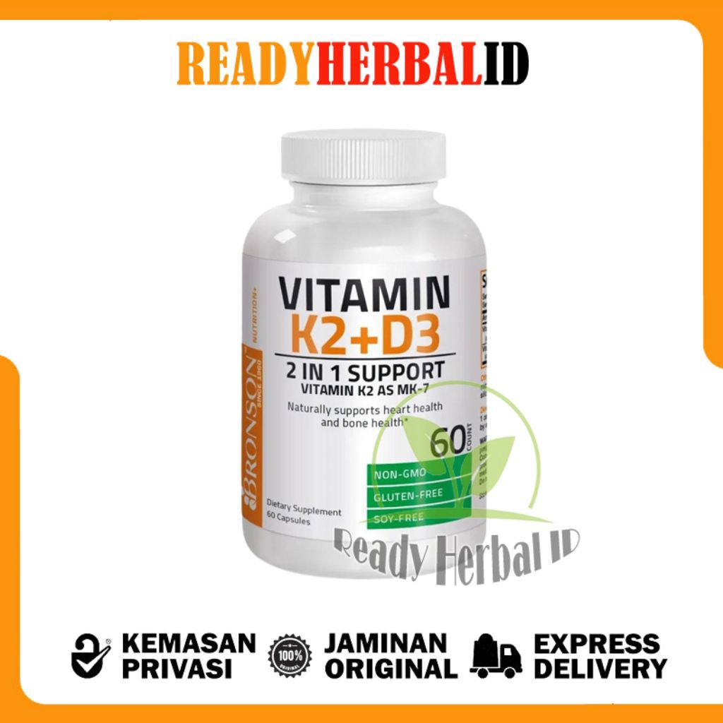 BRONSON VITAMIN K2 D3 ASLI - Obat Herbal Kesehatan Daya Tahan Imun Tubuh 60 Kapsul