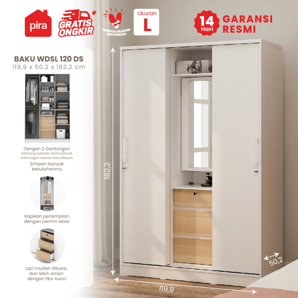 Pira Metropolis - Baku WDSL120 DS A Lemari Pakaian Sliding dengan Meja Rias