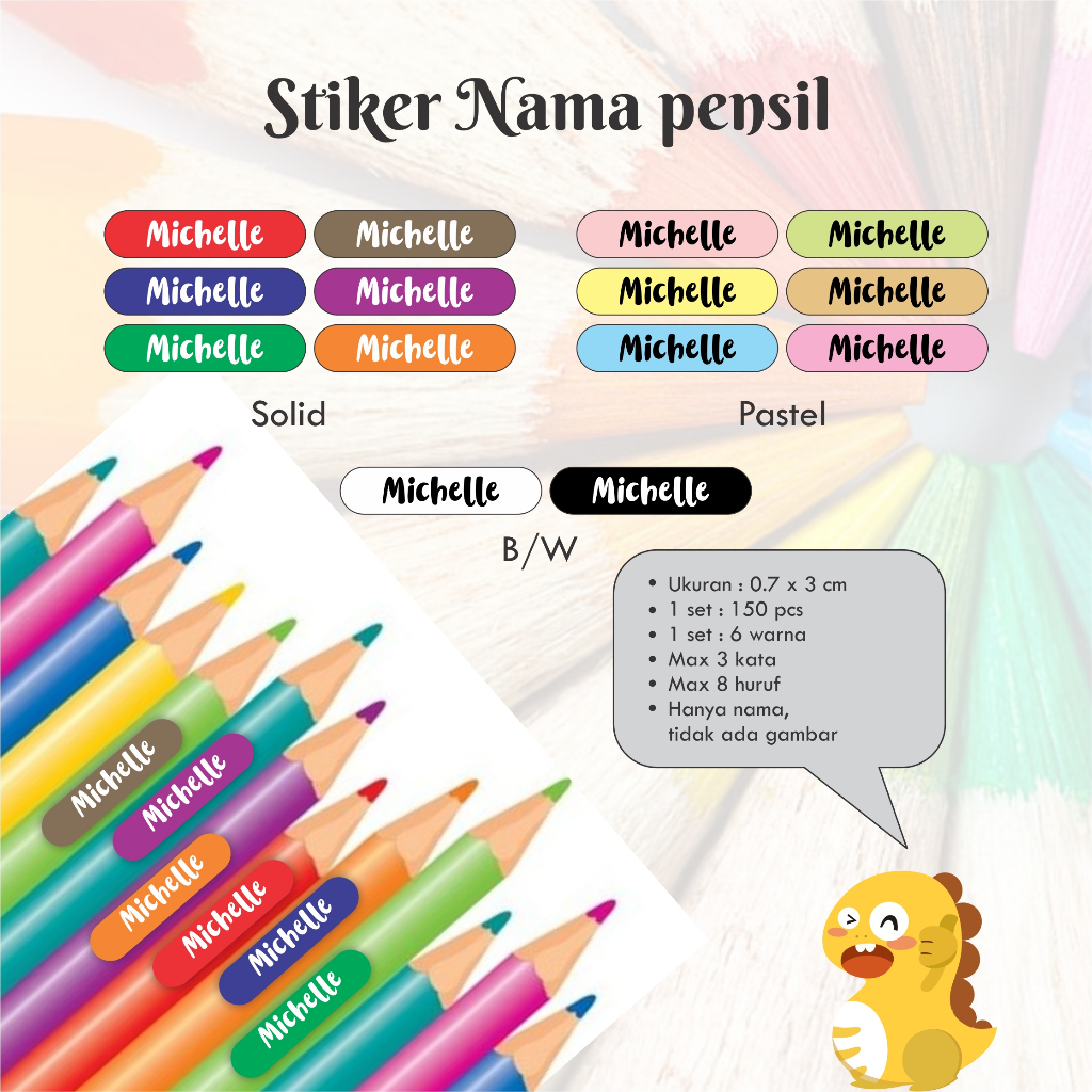 

[130 pcs] Stiker Nama Pensil 0.7x3 cm / Label nama Pensil Cromo dan Vinyl
