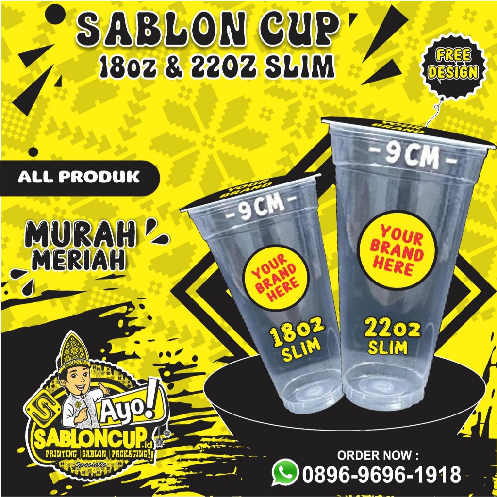 Sablon Cup 18oz & 220z Slim Murah 500Pcs - Tanpa Tutup