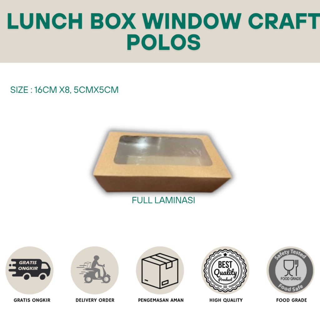 DUS LUNCH BOX WINDOW CRAFT POLOS LPT UK. 16X8,5X5CM- KOTAK NASI-KOTAK DONAT MOCI KRAFT JENDELA FULL 