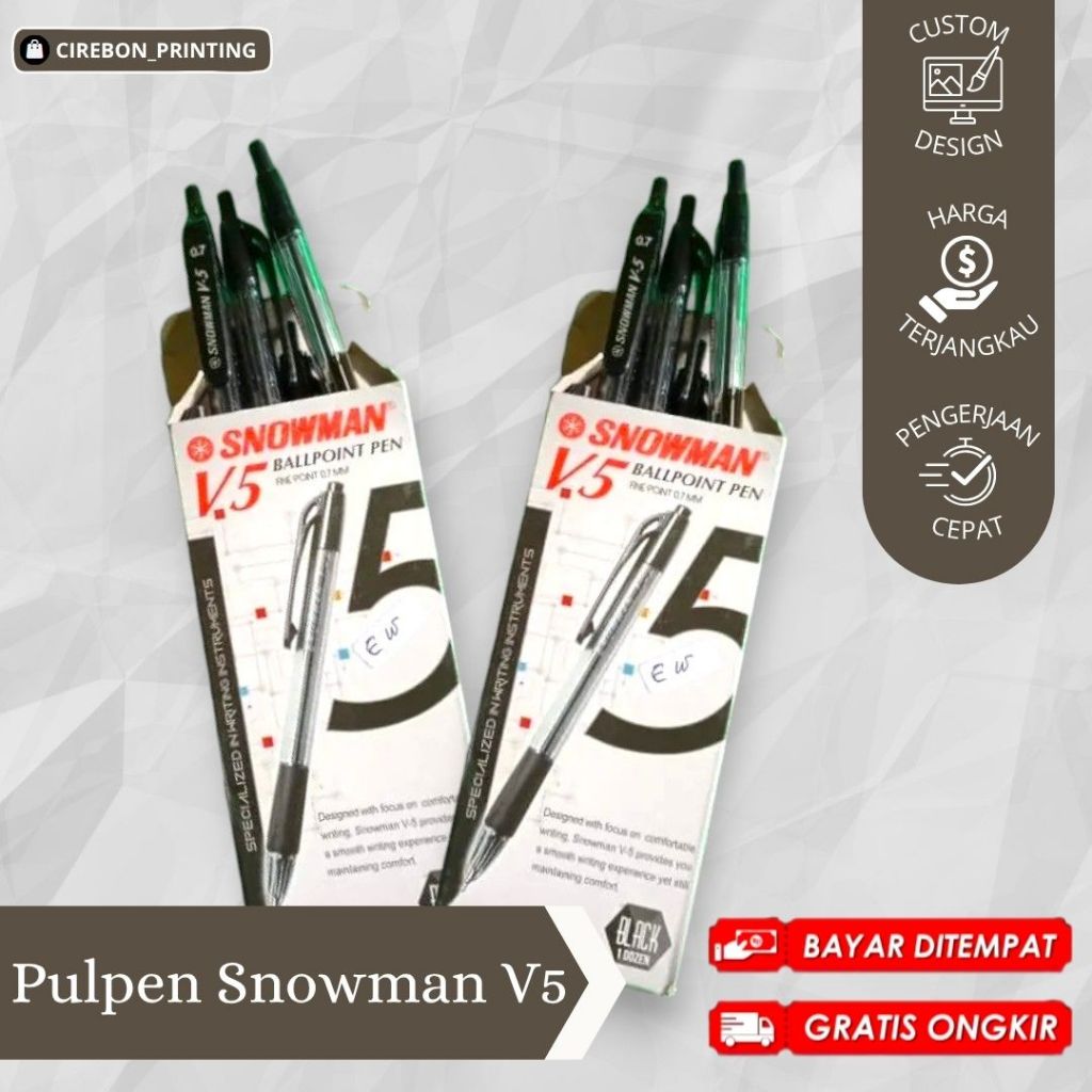 

BOLPEN SNOWMAN V-5 Hitam Isi 12 Pcs / Pulpen Snowman V5 / Snowman V-5 Hitam / Ballpoint Hitam / ATK Murah / Cirebon / COD / FREE Ongkir