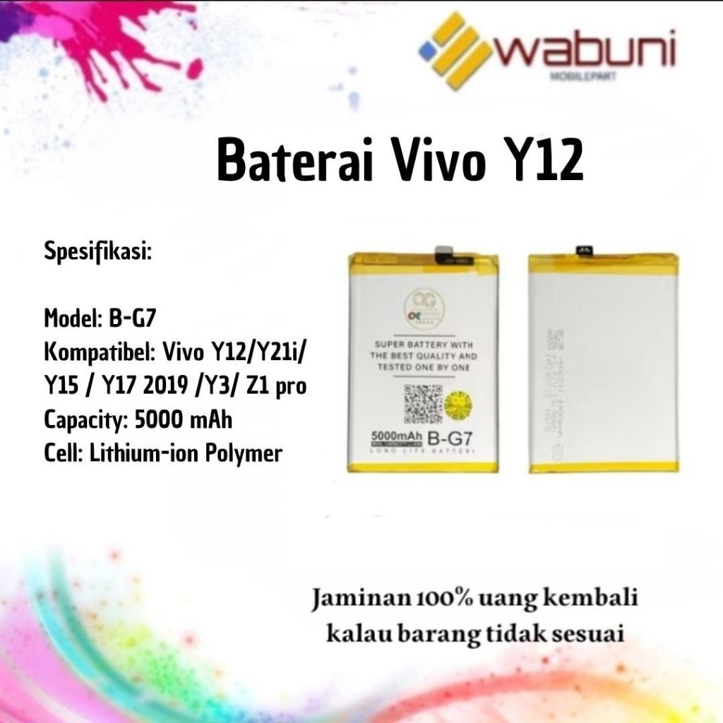Wabunimobilepart Baterai OG super Vivo Y12/Y17/Y15/Y21i Z1 Pro B-G7 5000MAh
