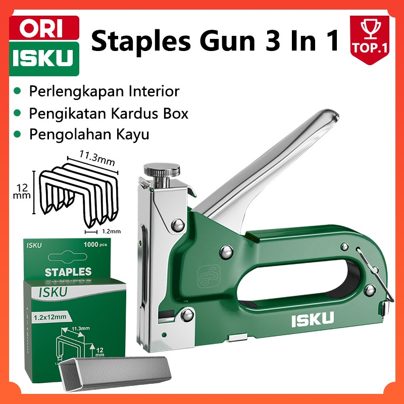 

ISKU staple gun staples tembak 3 in 1 chromium molybdenum bisa 3 jenis steples tembak tacker stapler staples perekat powerfull streples tembak staples tembak staple gun