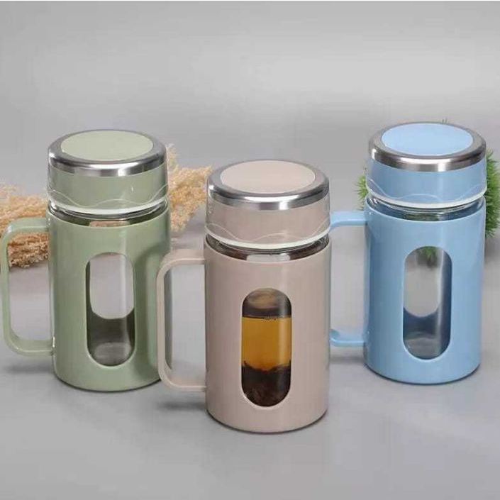 Gelas Kaca dengan tutup Mug Gelas Warna Cangkir Tutup Gelas 500 ml Hadiah Souvenir