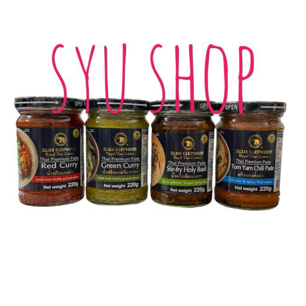

Blue elephant thai premium paste red green curry tom yam chili stir fry holy basil 220gr tomyam tomyum tom yum