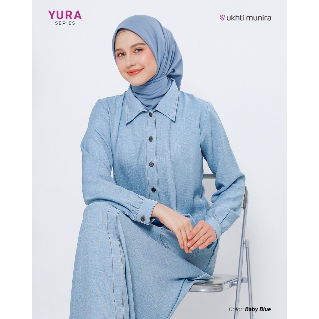 Gamis Yura Abaya Polos Denim Linen Premium Ukhti Munira