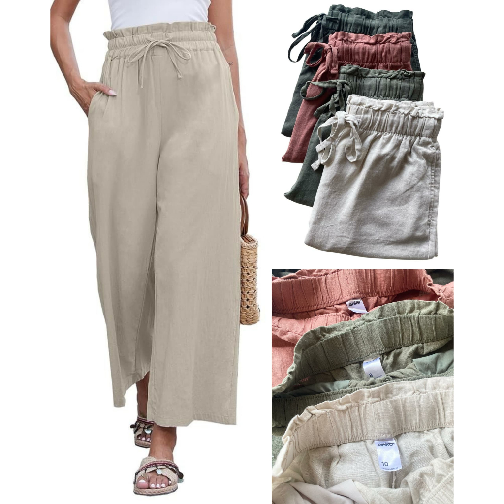 ANKO Women's Wide-Leg Linen Culottes Pants | Celana Kulot Linen Wanita - 8261