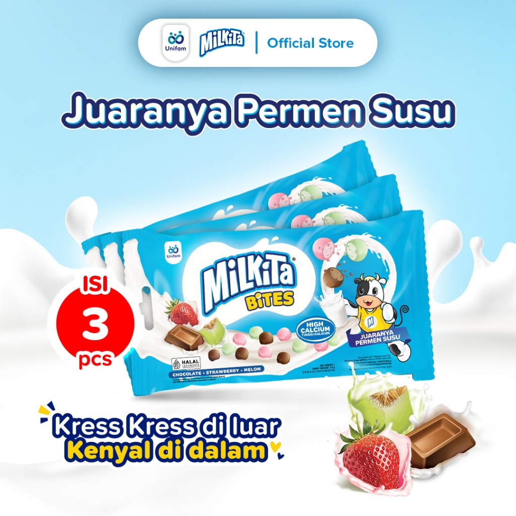 

3 Pack Milkita Bites Permen Susu - Crunchy Diluar Chewy Didalam