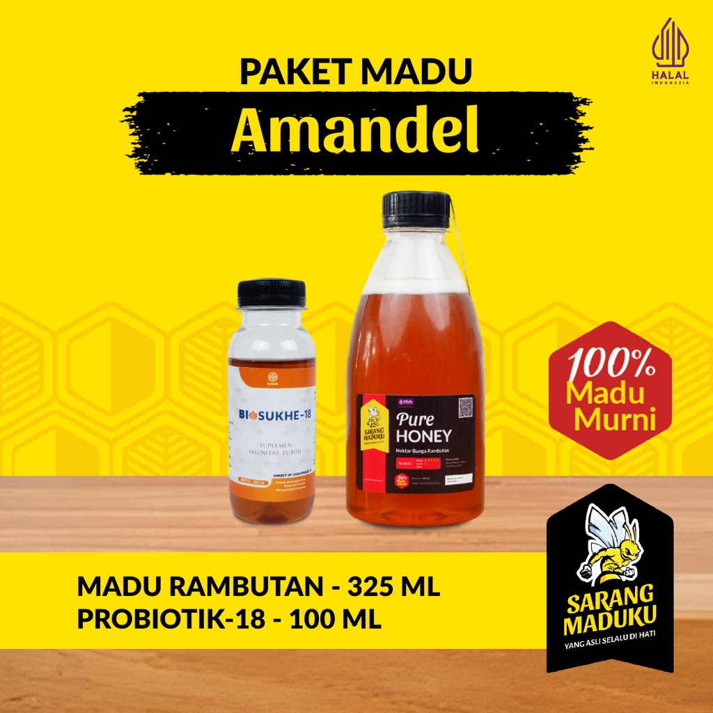 

Sarang Maduku Madu Rambutan 325ML dan Biosukhe 18 Madu Amandel Asli Murni Raw Honey