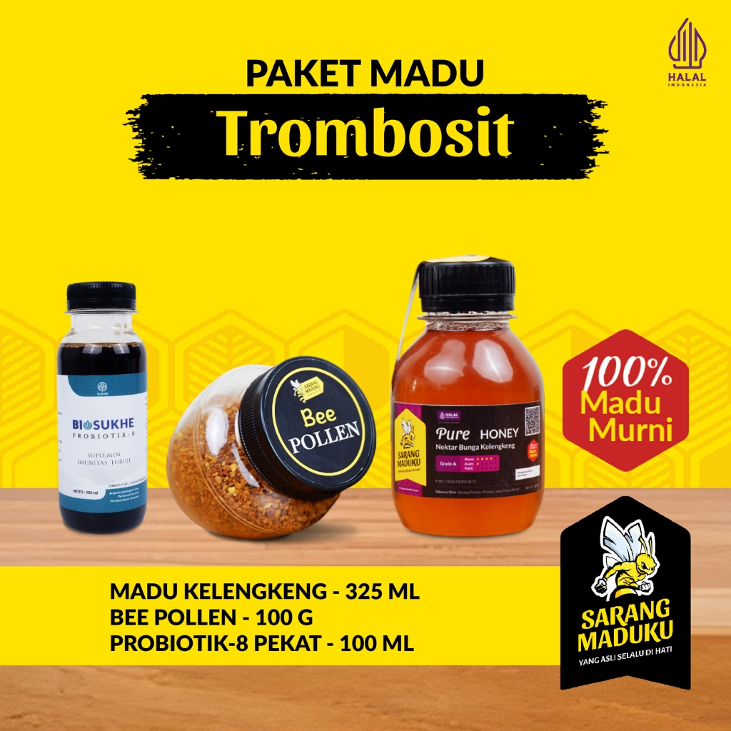 

Sarang Maduku Madu Kelengkeng 125ML dan Beepollen 100GR dan Biosukhe 8 Pekat Madu Naikkan Trombosit Asli Alami Raw Honey