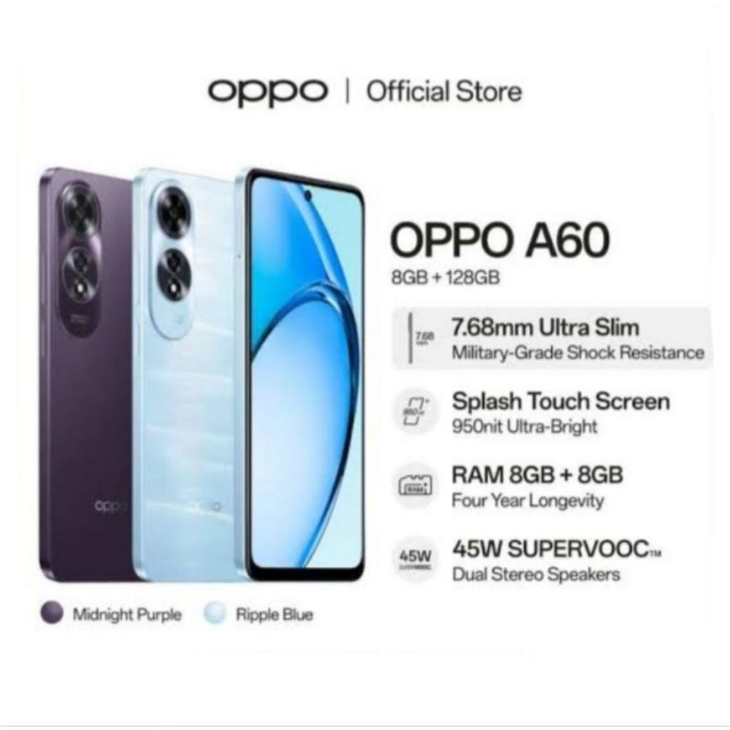 HP OPPO A60 8/128 GB - OPPO A60 RAM 8GB ROM 128GN GARANSI RESMI