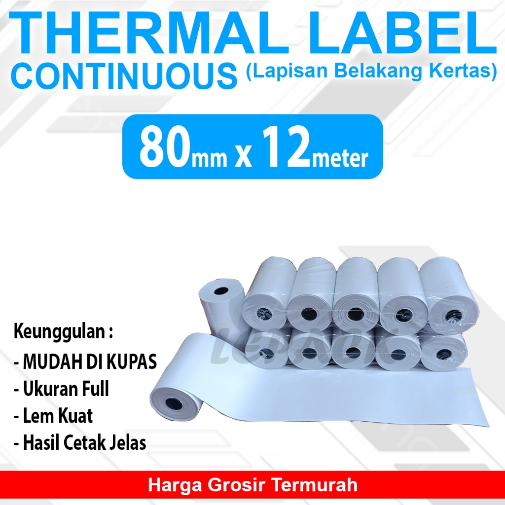 

CONTINUOUS Stiker Label Thermal 80mm 12 meter Full, Tanpa Jeda Tidak Putus MUDAH DI KUPAS