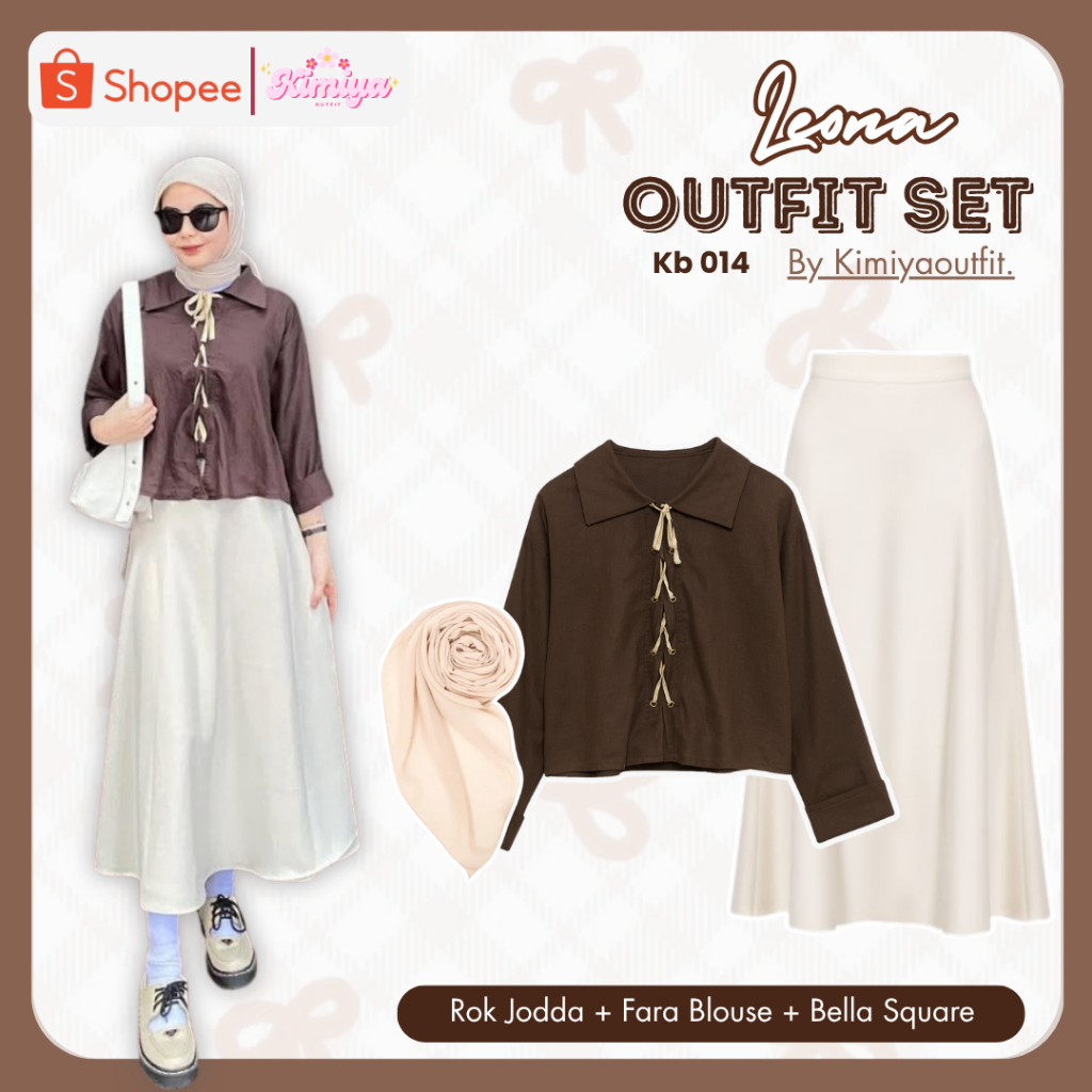 Kimiyaoutfit - OOTD Paket 3 in 1 Leona Outfit { Fara Blouse Tali Pita + Rok Jodda + Hijab Bella Squa