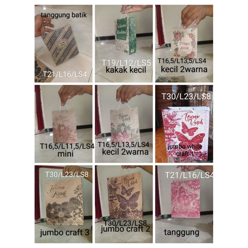 

paper bag berbagai macam model dan ukuran jenis elegan kualitas sablon bagus