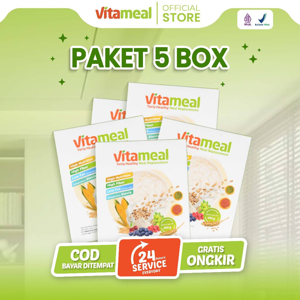 

[PAKET 5 BOX] Turunkan Gula Darah Stabilkan Kadar Gula Kolesterol Sereal Multigrain Aman untuk Lambung Promo Ongkir VITAMIEAL SUPERFOOD