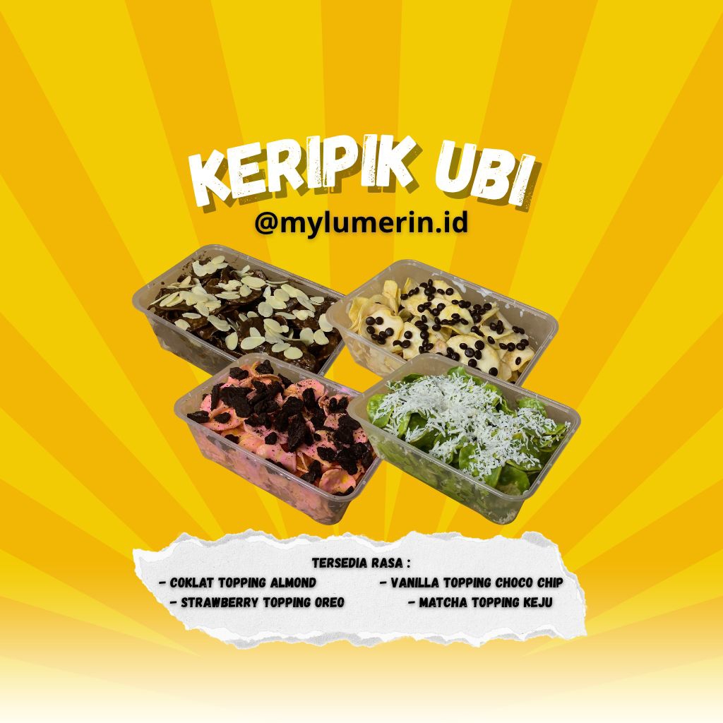

MYLUMERIN Kripik Ubi Lumer Crispy Topping Almond Oreo Choco Chips Keju