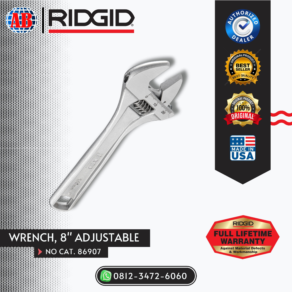 RIDGID WRENCH, 8" - 86907 / KUNCI PIPA RIDGID ADJ 8" ADJUSTABLE