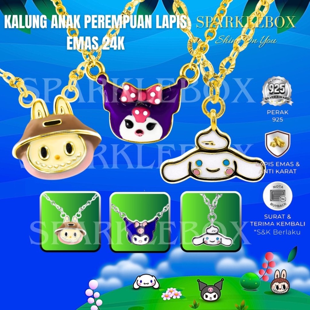 Kalung Anak Perak Asli - Kalung Anak - Kalung Anak Perempuan - Kuromi Labubu Cinnamoroll - Sparklebo