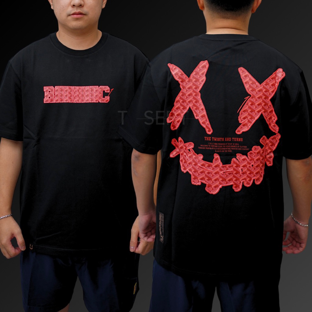 Ric Ricky Is Clown Twist n Turns Goyard Style Embroidery Tee Black Original / Baju Kaos Rickyisclown