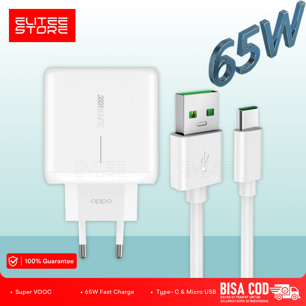 CHARGER OPPO ORIGINAL SUPER VOOC MICRO USB & TYPE-C CHARGER OPPO TIPE C