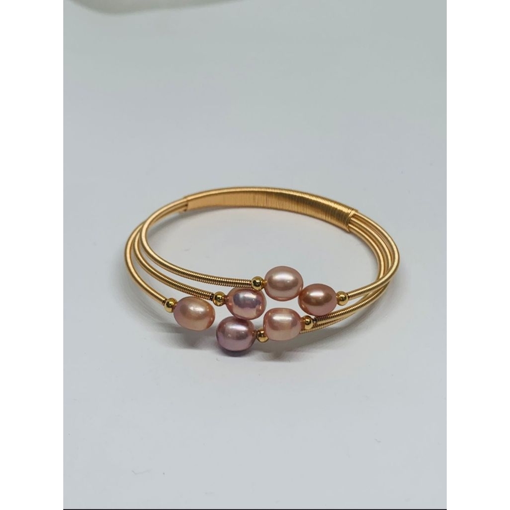 gelang bangle asli mutiara lombok pink