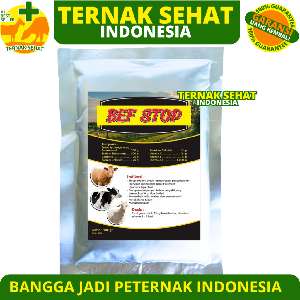 BEF STOP 100 GRAM - Obat Sapi Demam 3 Hari Obat Penurun Panas Flu Sapi Kambing Kerbau Domba