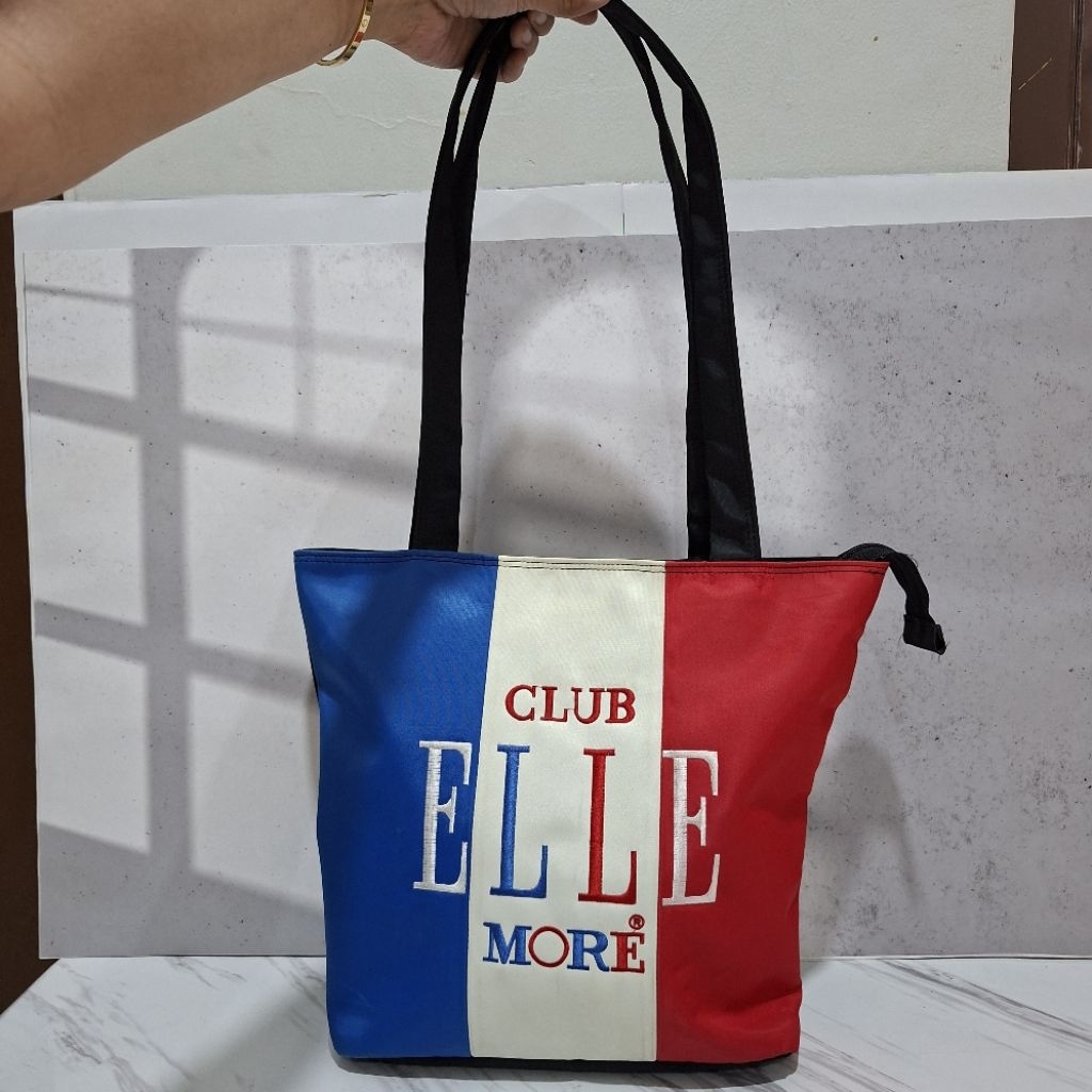 Tas Preloved Tote Parasut Kanvas Tulisan Bordir