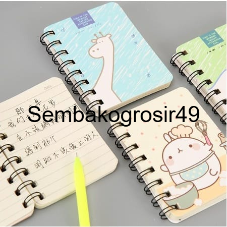 

SSG Notebook Ring Motif Karakter Binder Mini Memo Catatan/Ring Spiral Mini Coklat Random Am