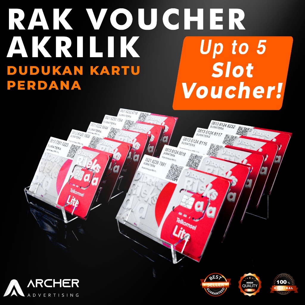 TEMPAT TATAKAN RAK KARTU VOUCHER PERDANA 5 SLOT LEBAR 6 CM AKRILIK