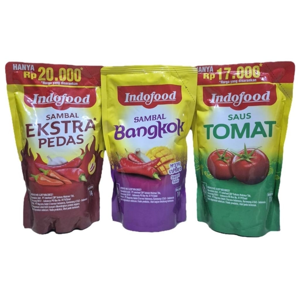 

Indofood Sambal Ekstra Pedas / Sambal Bangkok / Saus Tomat Pouch 1 Kg