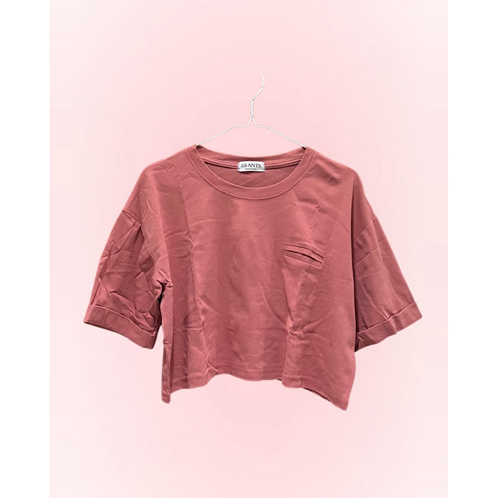 PRELOVED KAOS T-Shirt CROP TOP PINK GIANTS BASIC STOREI