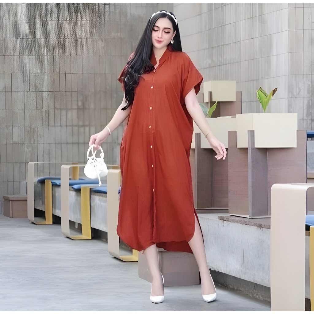 Daster Jumbo Kekinian Crinkle Polos Busui – Adem, Lengan Pendek, Bisa Bumil, Kancing Depan, Oversize