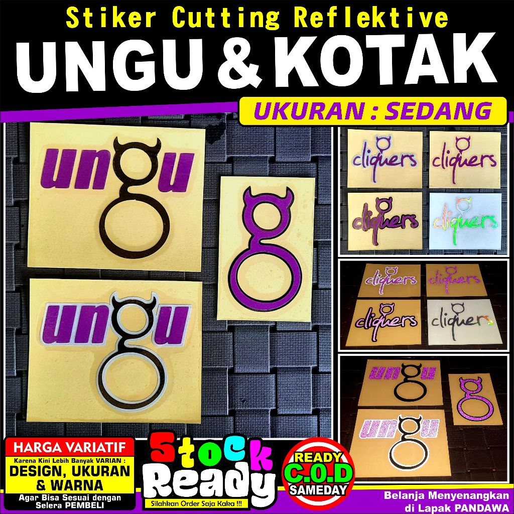 Stiker Cutting Reflektive : " UNGU, Cliquers & KOTAK " Ukuran : SEDANG